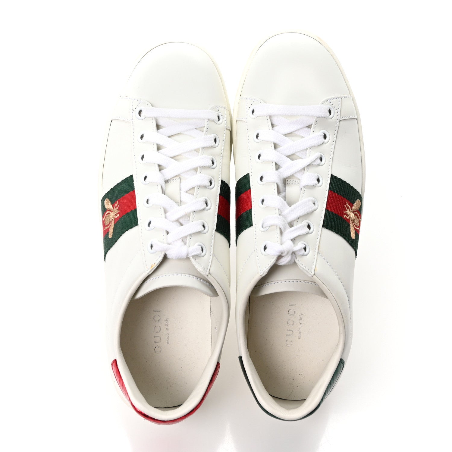 Calfskin Ayers Bee Embroidered Womens Ace Sneakers 37.5 White Green