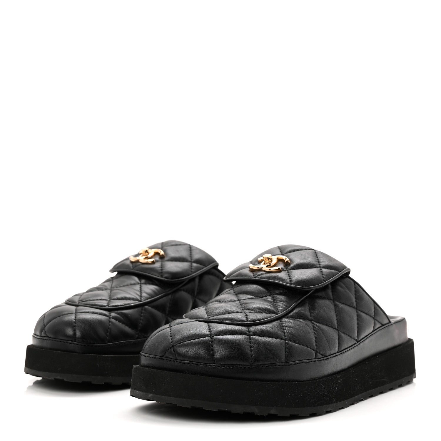 Lambskin Quilted CC Turnlock Mules 40 Black