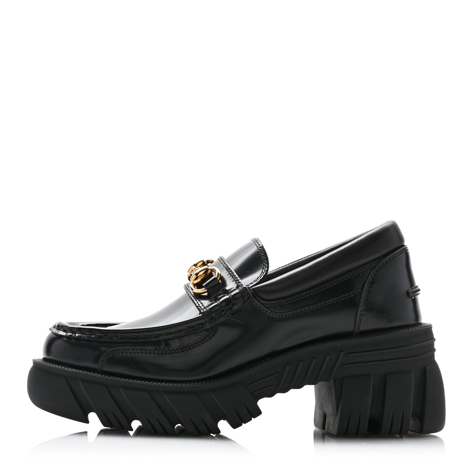 Magnum Calfskin Nappa Samoa Womens Horsebit Platform Chunky Lug Sole 40mm Loafers 35.5 Black