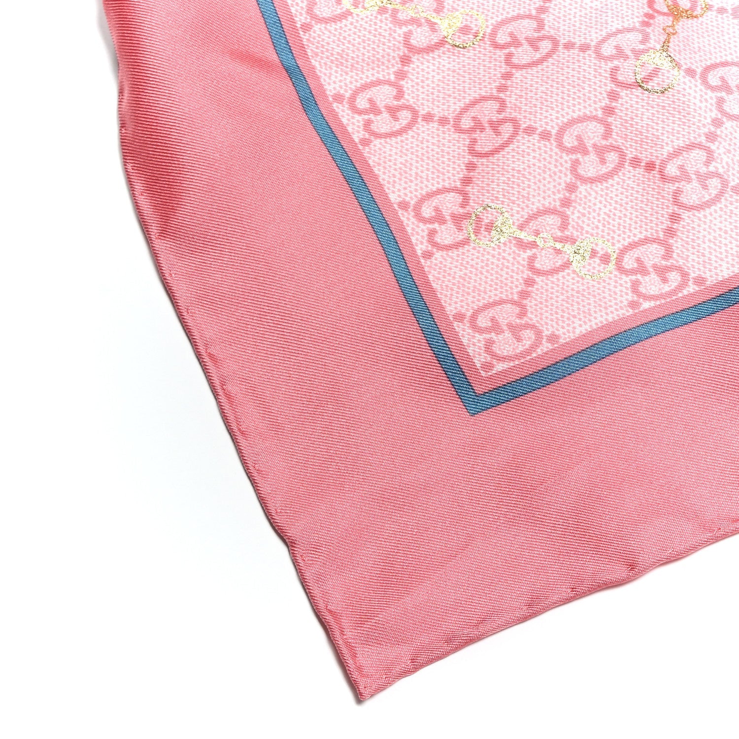 Silk Twill GG Monogram GG Gold Horsebit Square Scarf Pink Sky Blue