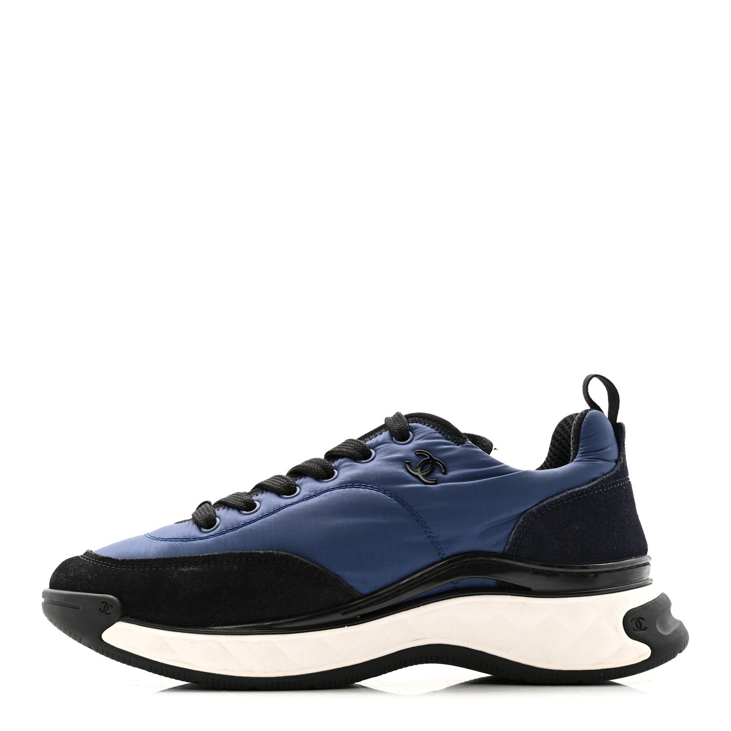 Nylon Suede Calfskin Womens Logo Sneakers 41 Dark Navy Blue