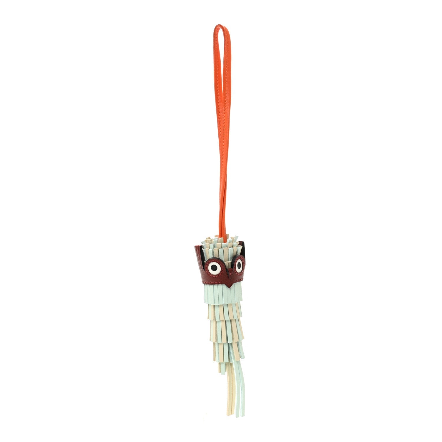 Milo Lambskin Epsom Chouette Bag Charm Vert Peppermint Clé Feu Rouge H White Black