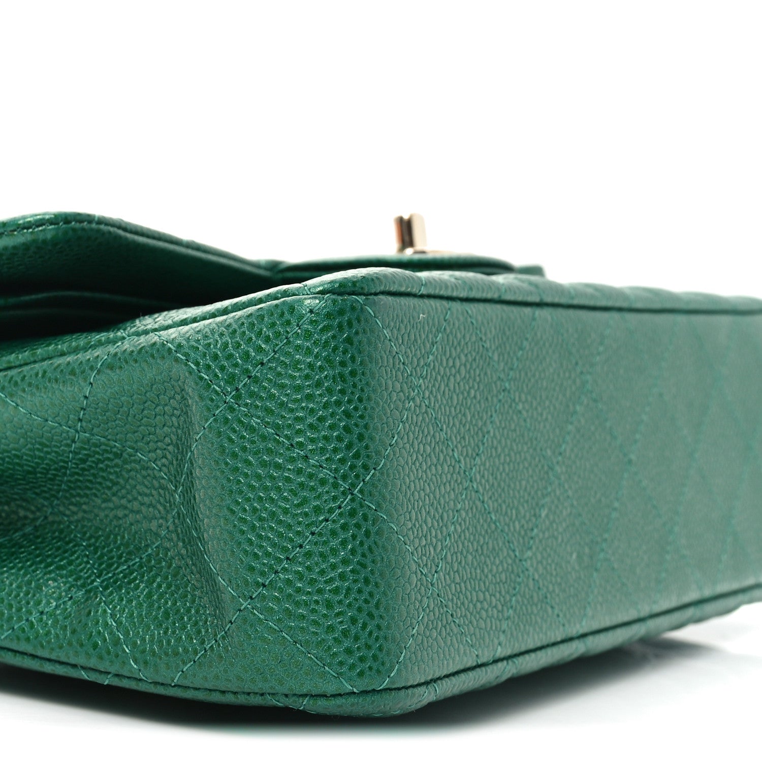 Metallic Caviar Quilted Small Double Flap Green