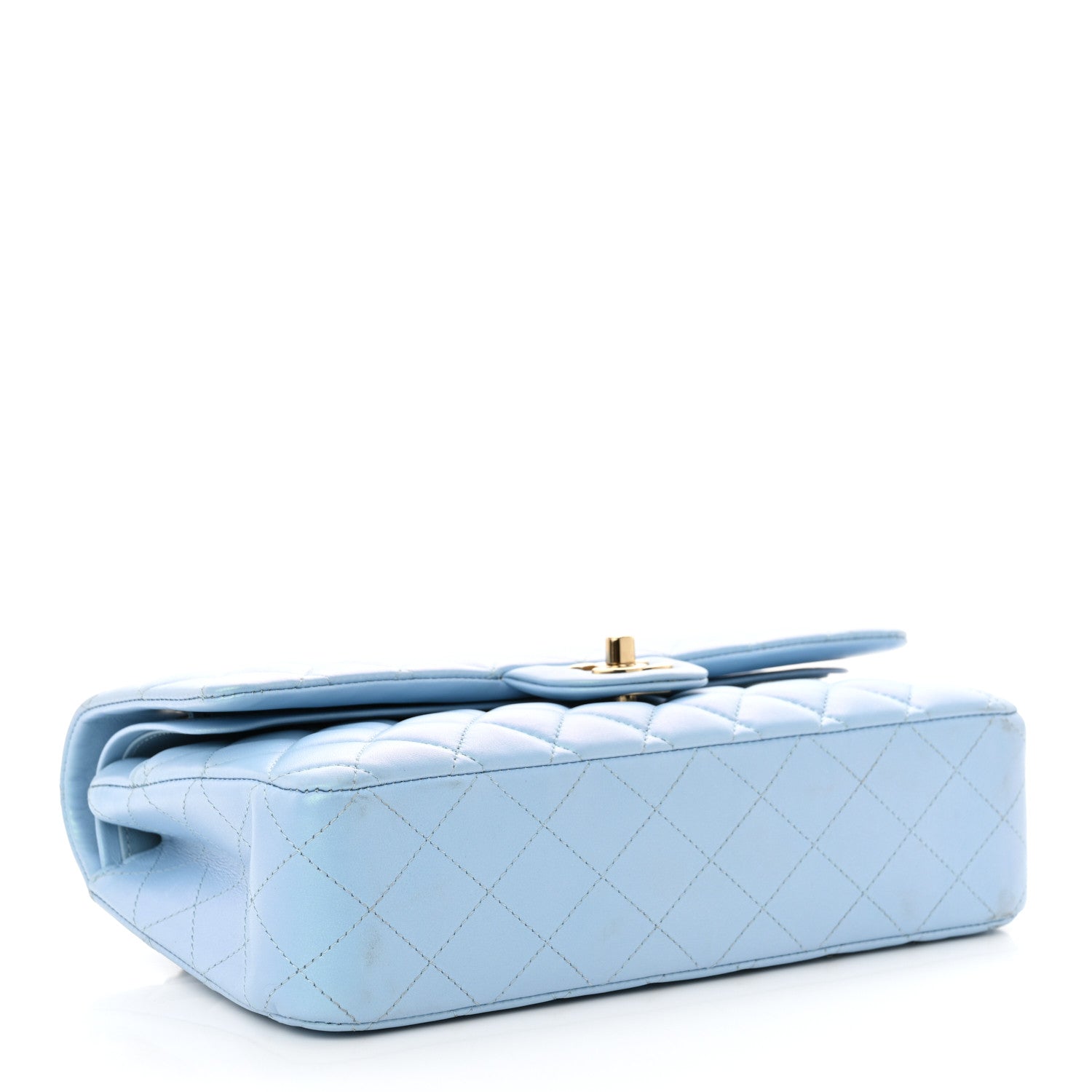 Iridescent Lambskin Quilted Medium Double Flap Light Blue