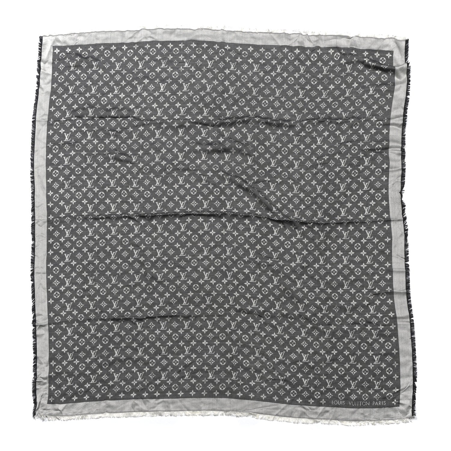 Silk Wool Monogram Denim Shawl Black