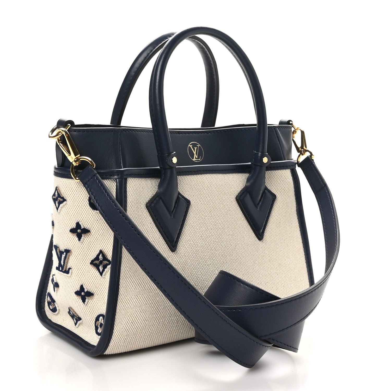 Canvas Calfskin Monogram On My Side PM Navy Blue