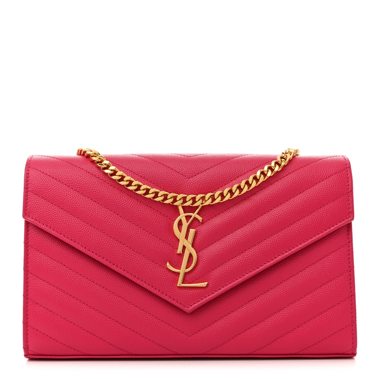 Grain De Poudre Matelasse Chevron Monogram Chain Wallet Lipstick Fuchsia