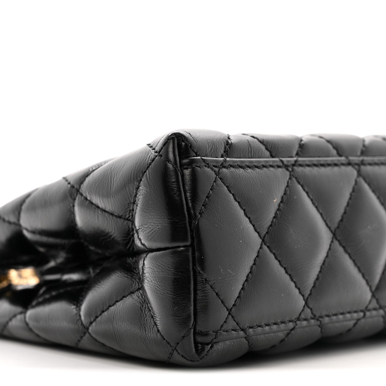 Shiny Aged Calfskin Quilted Nano Kelly Shopper Black