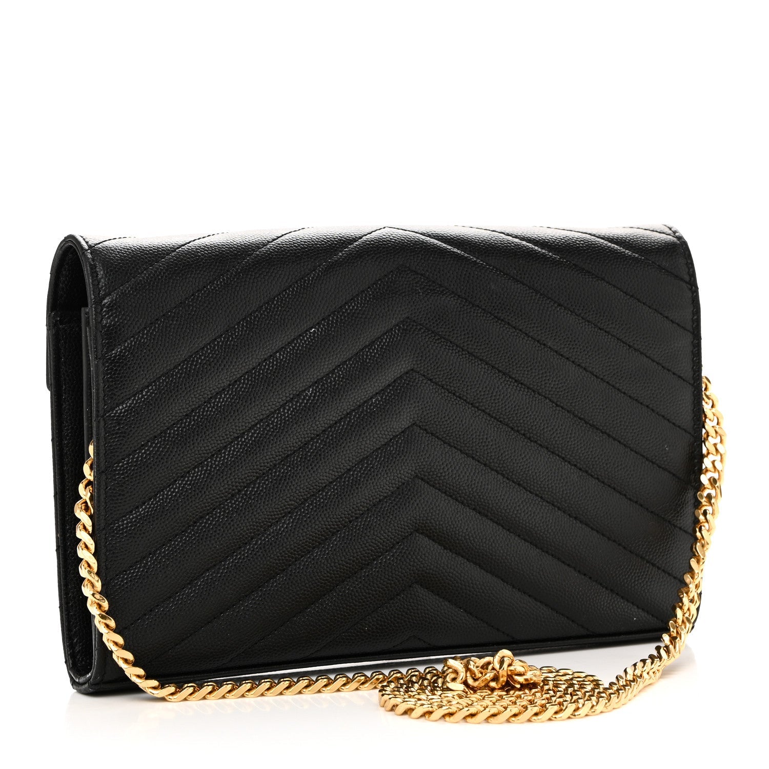 Grain De Poudre Matelasse Chevron Monogram Chain Wallet Black