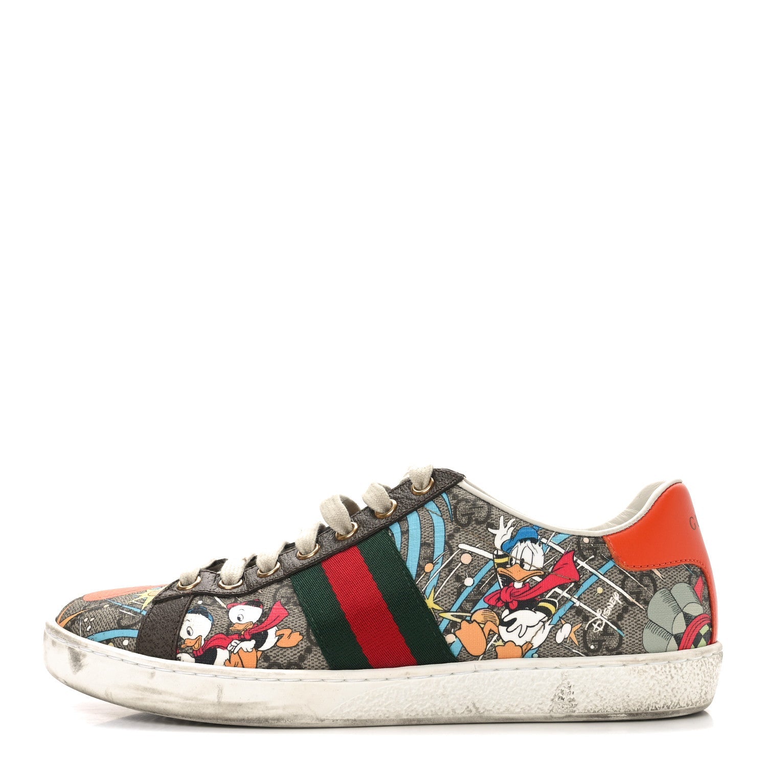 X DISNEY GG Supreme Monogram Web Donald Duck Womens Ace Sneakers 36.5 Beige New Acero Orange