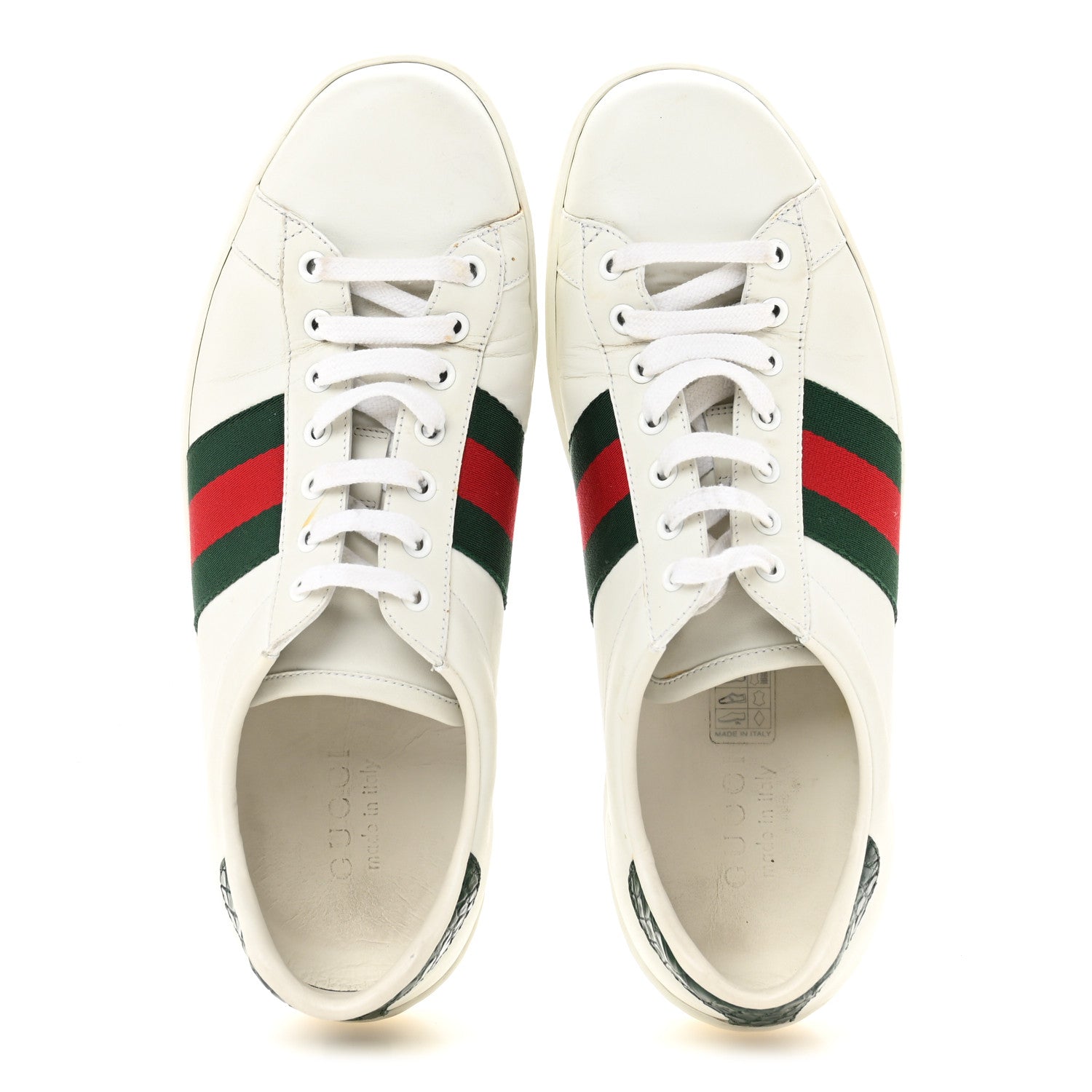 Calfskin Crocodile Web Mens Ace Sneakers 9 White Green