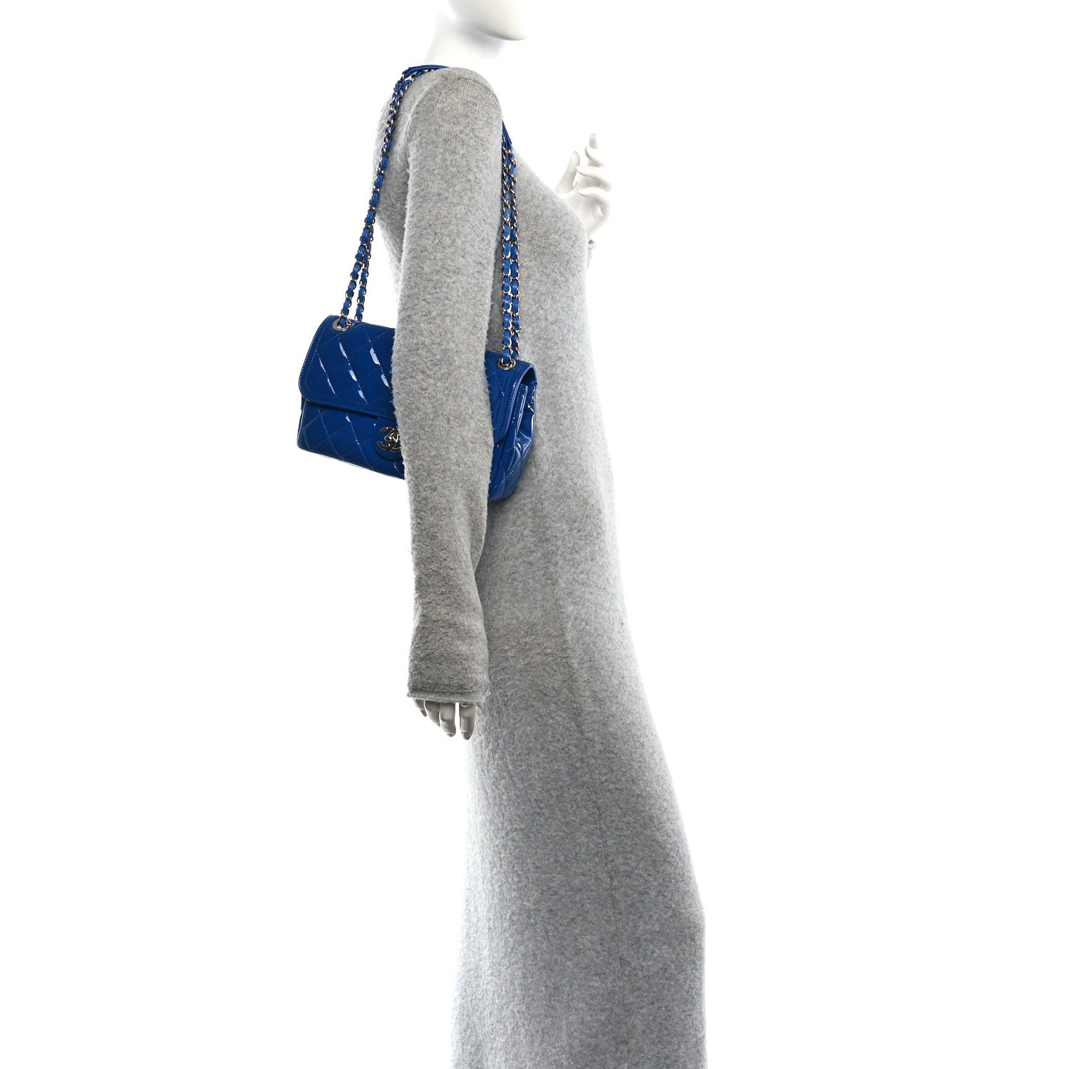 Patent Quilted Large Coco Shine Flap Blue