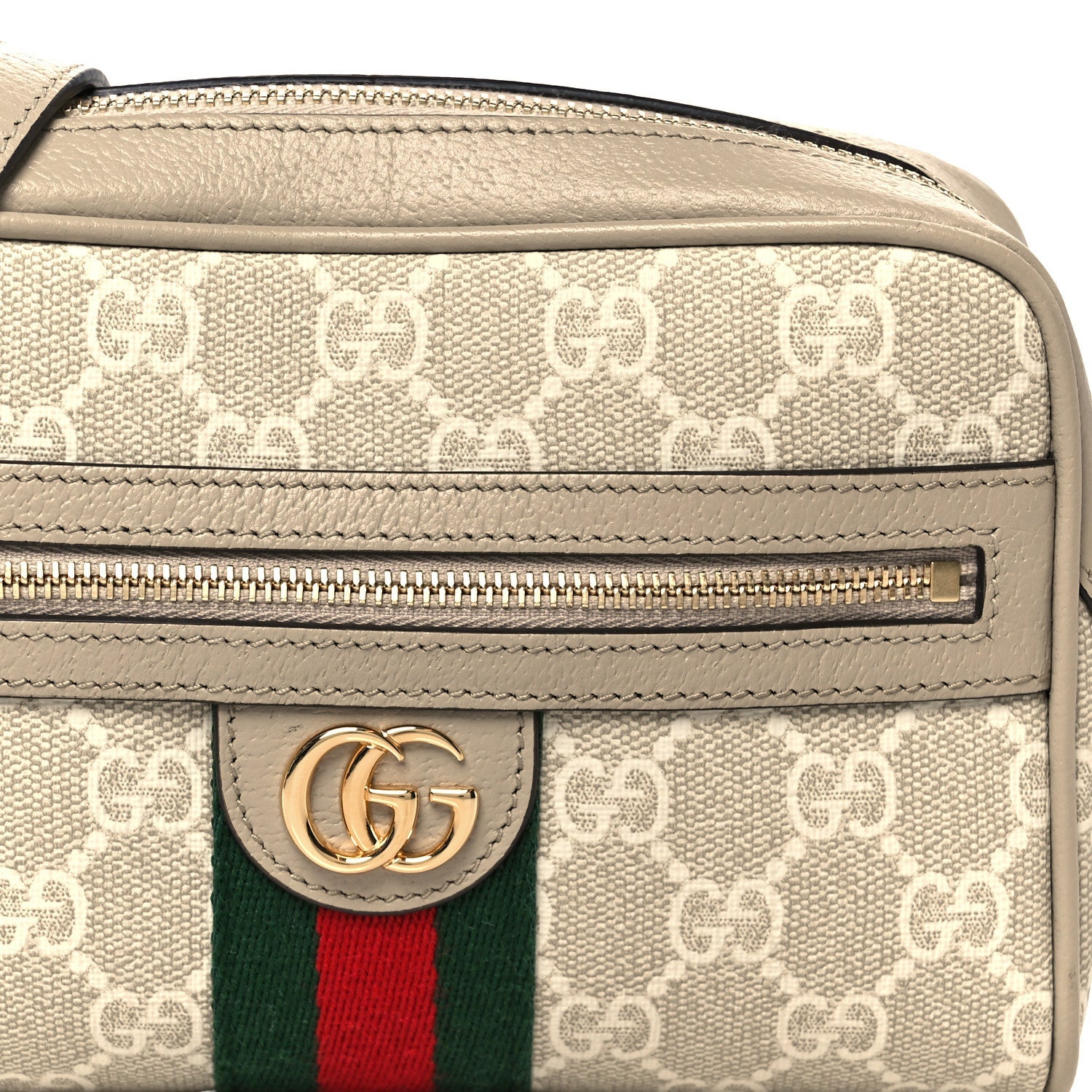 GG Supreme Monogram Textured Dollar Calfskin Mini Ophidia Shoulder Bag Beige Mystic White Oatmeal