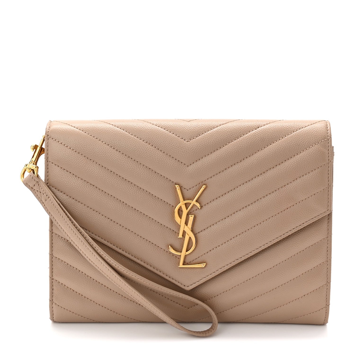 Grain De Poudre Matelasse Chevron Monogram Envelope Clutch Dark Beige