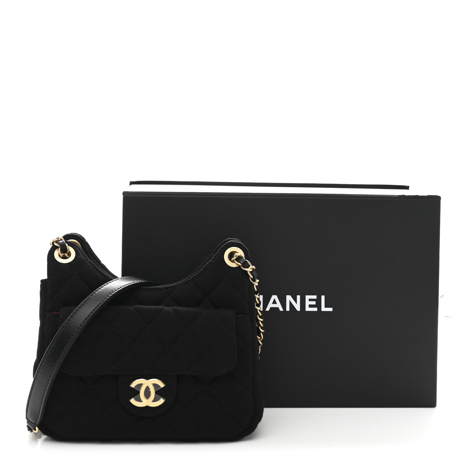 Jersey Quilted Small Wavy CC Hobo Black