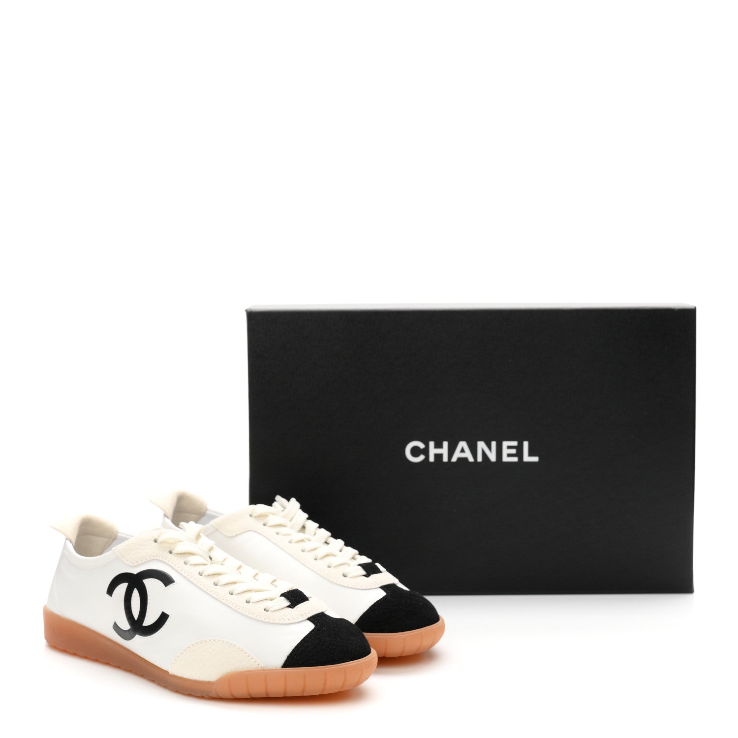 Calfskin Embossed Suede Sneakers 36.5 White Black