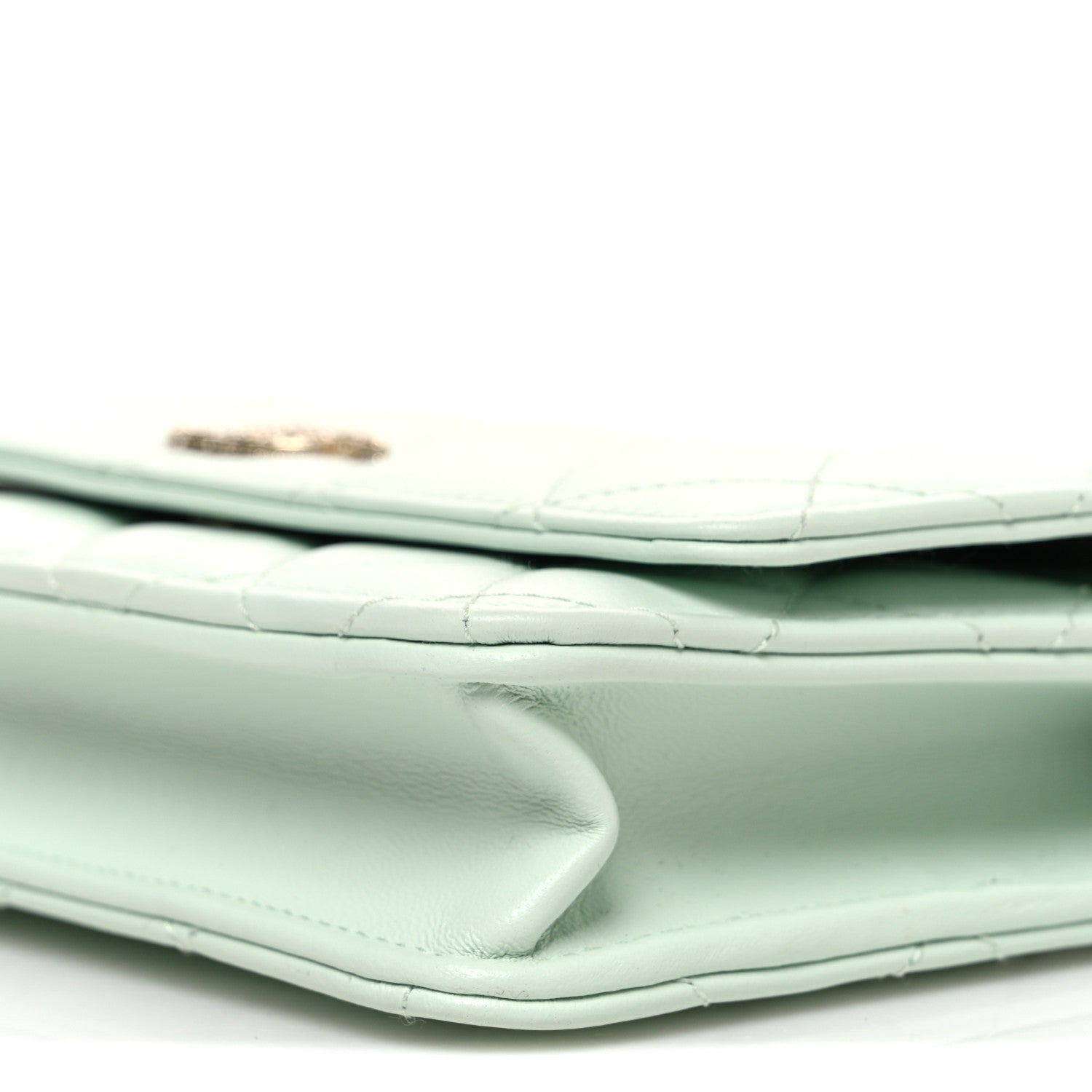 Lambskin Quilted Textured CC Wallet On Chain WOC Light Green