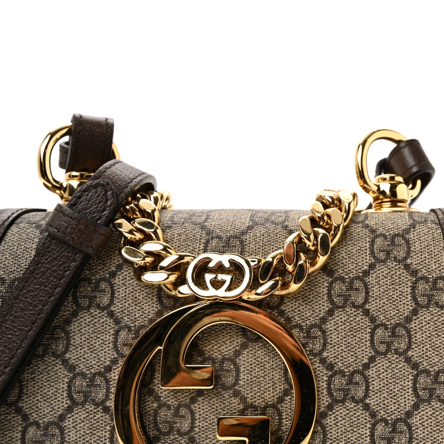 GG Supreme Monogram Textured Dollar Calfskin Mini Blondie Chain Shoulder Flap Bag Beige Ebony New Acero