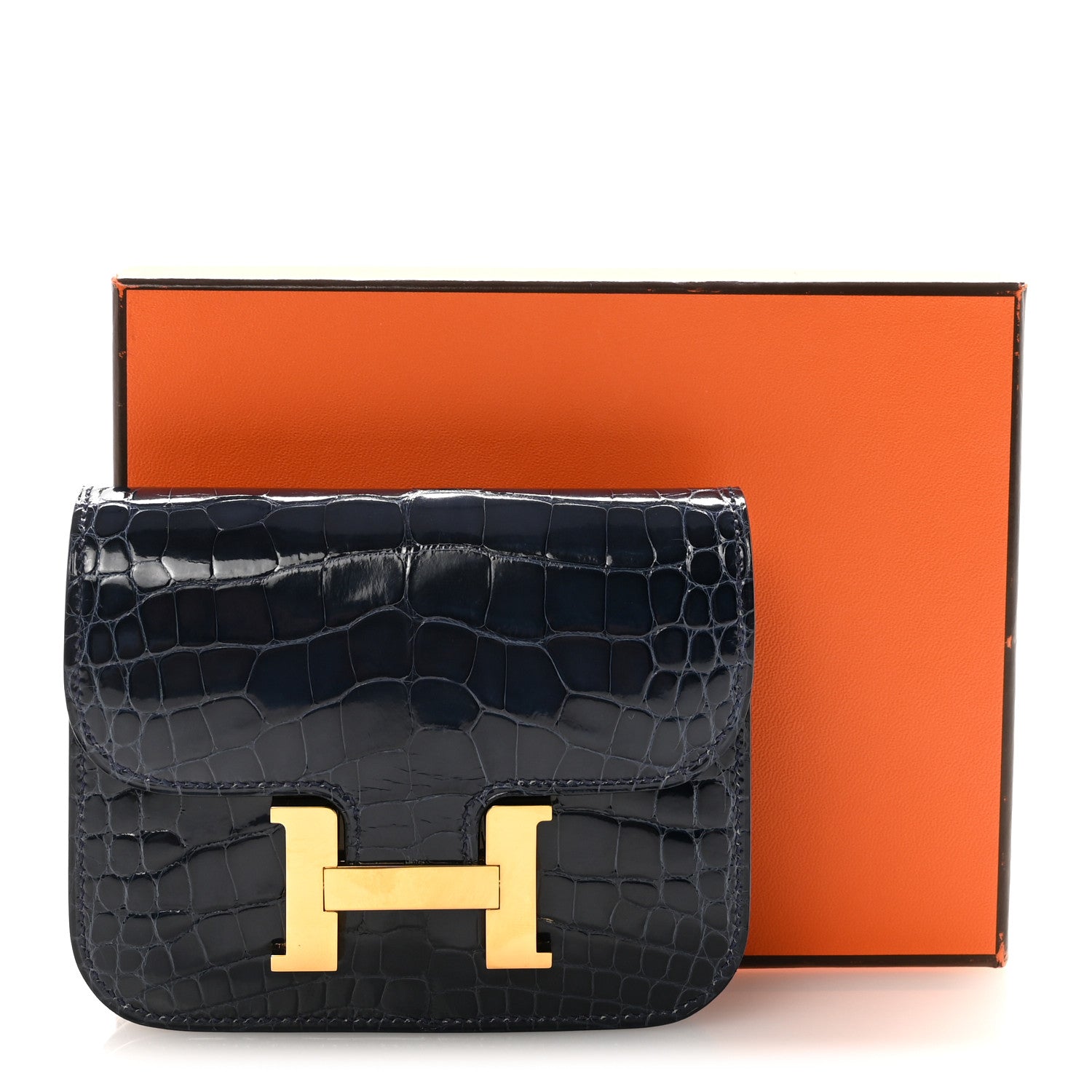 Shiny Alligator Constance Slim Wallet Bleu Abysse
