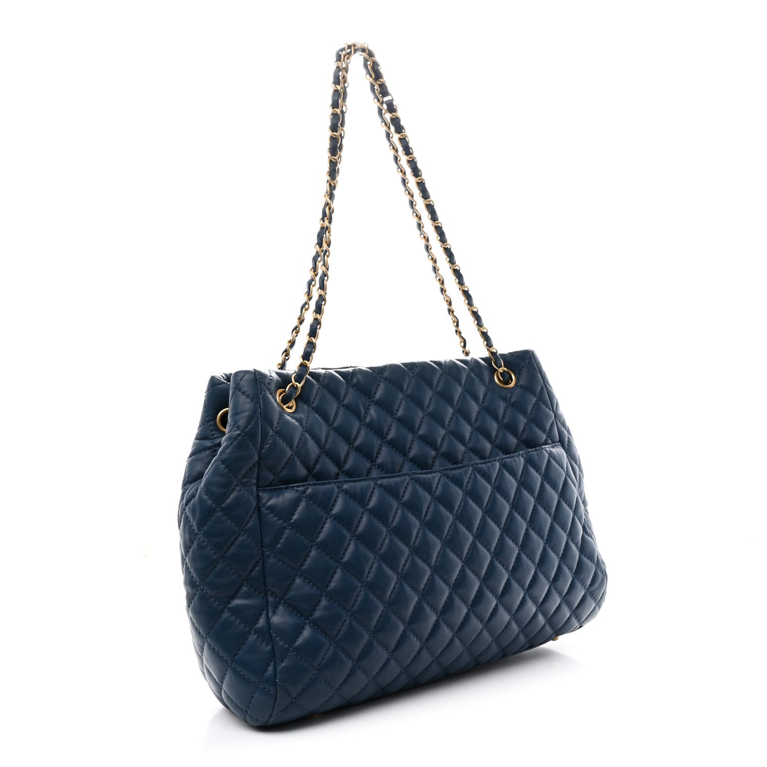 Lambskin Quilted Large Fluffy CC Shopping Tote Blue