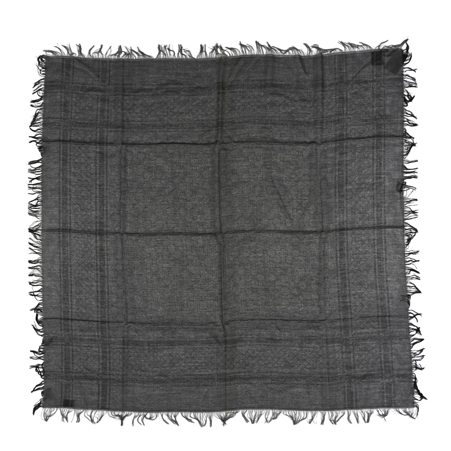 Wool Silk GG Monogram Diamante Plaid Surviee Shawl Graphite Black