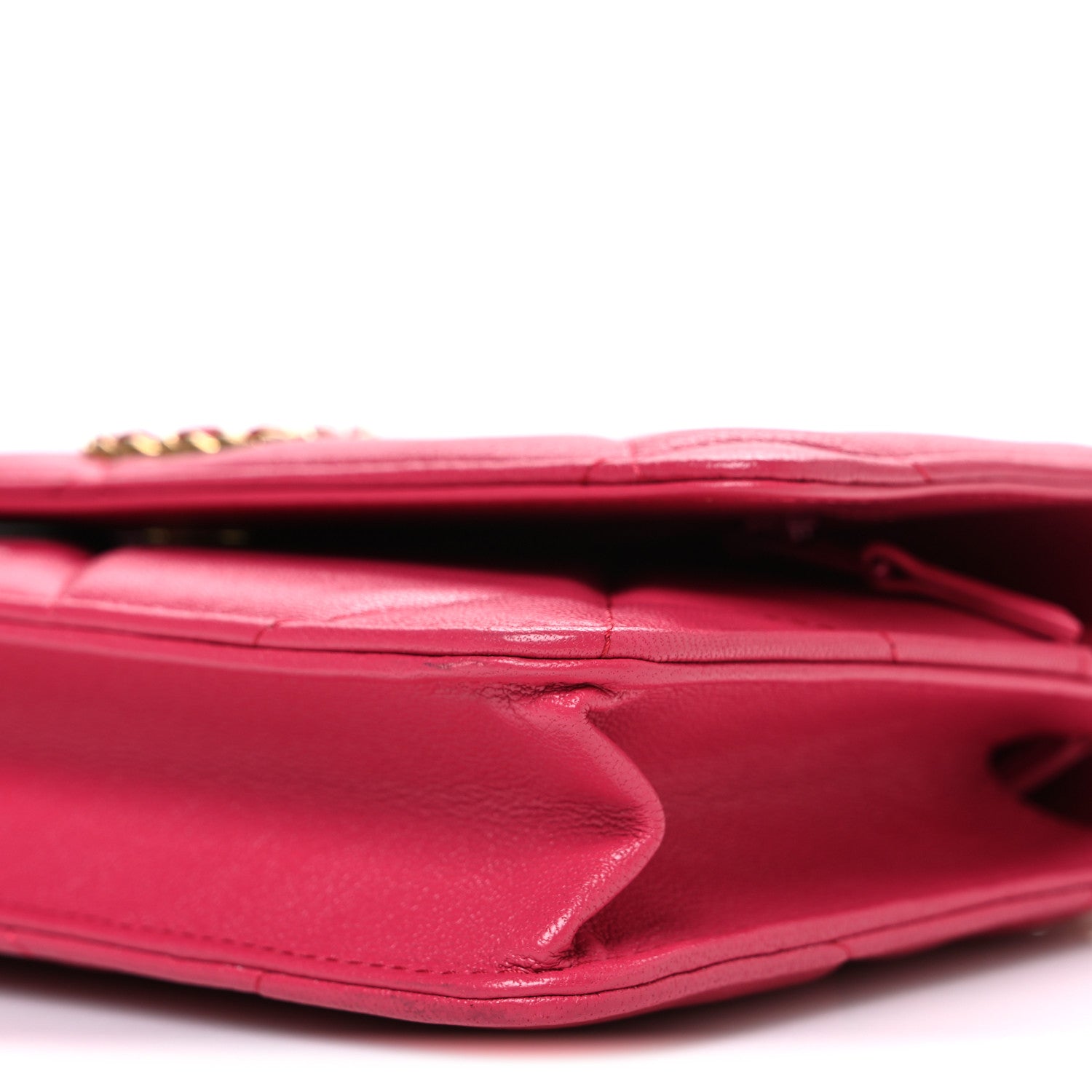 Shiny Goatskin Quilted Chanel 19 Wallet On Chain WOC Pink
