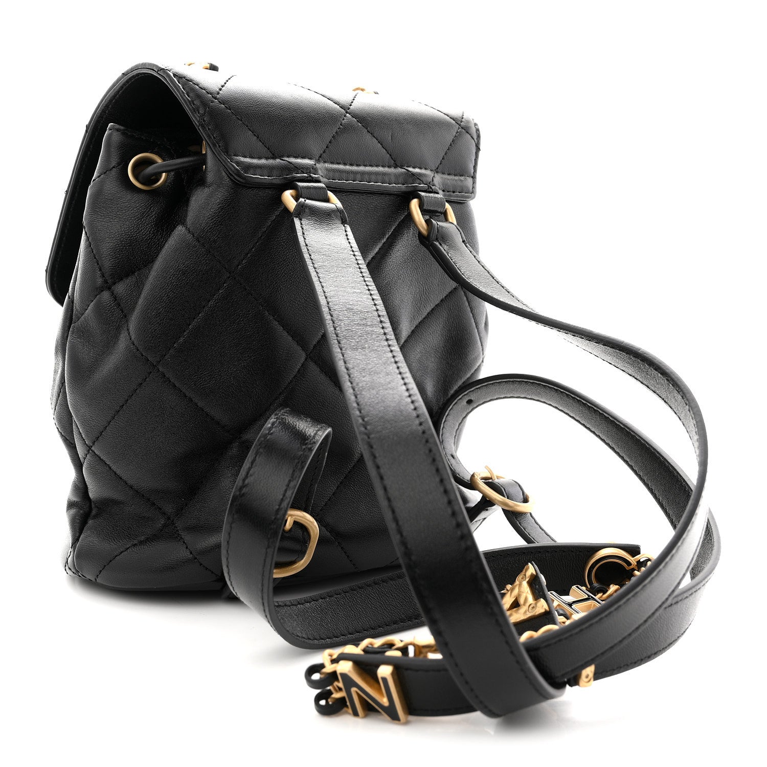 Lambskin Quilted Logo Mini Backpack Black