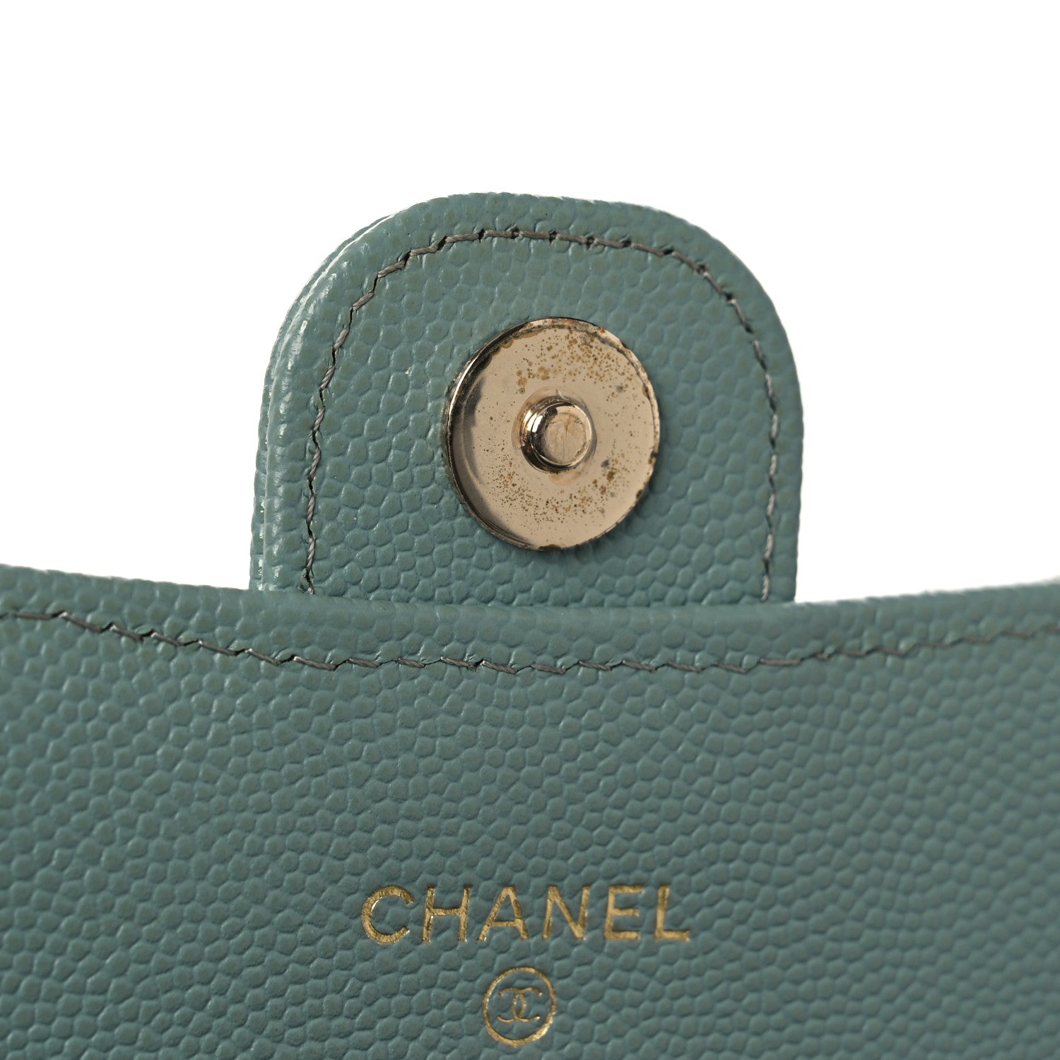 Caviar Quilted Phone Holder Wallet on Removable Chain Light Blue