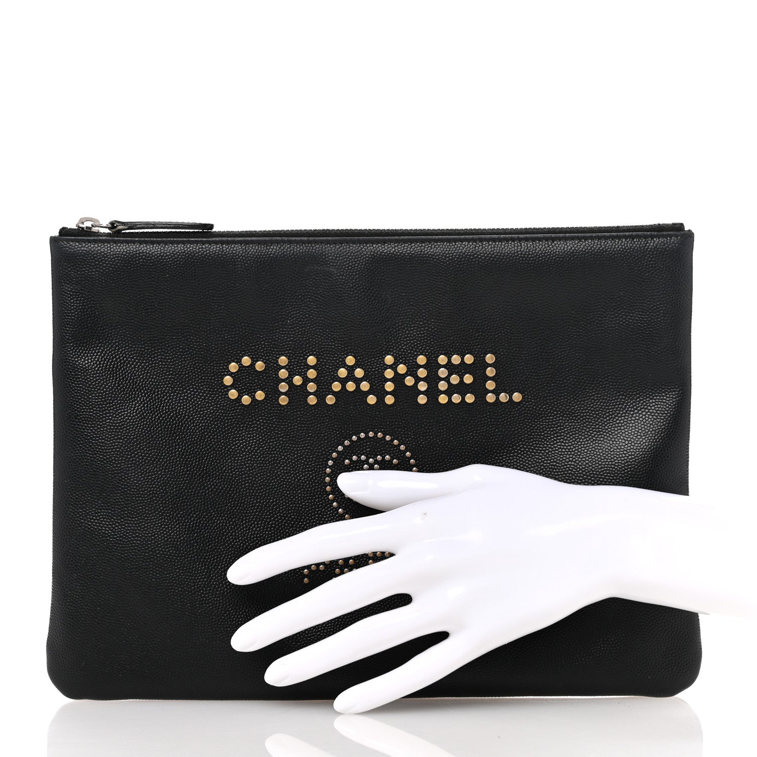 Caviar Studded Deauville Pouch Black