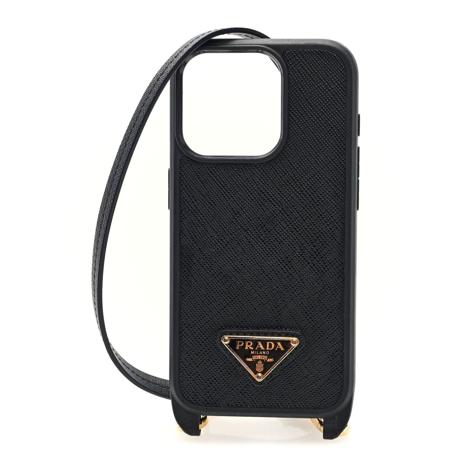 Saffiano iPhone 15 Pro Case With Strap Black