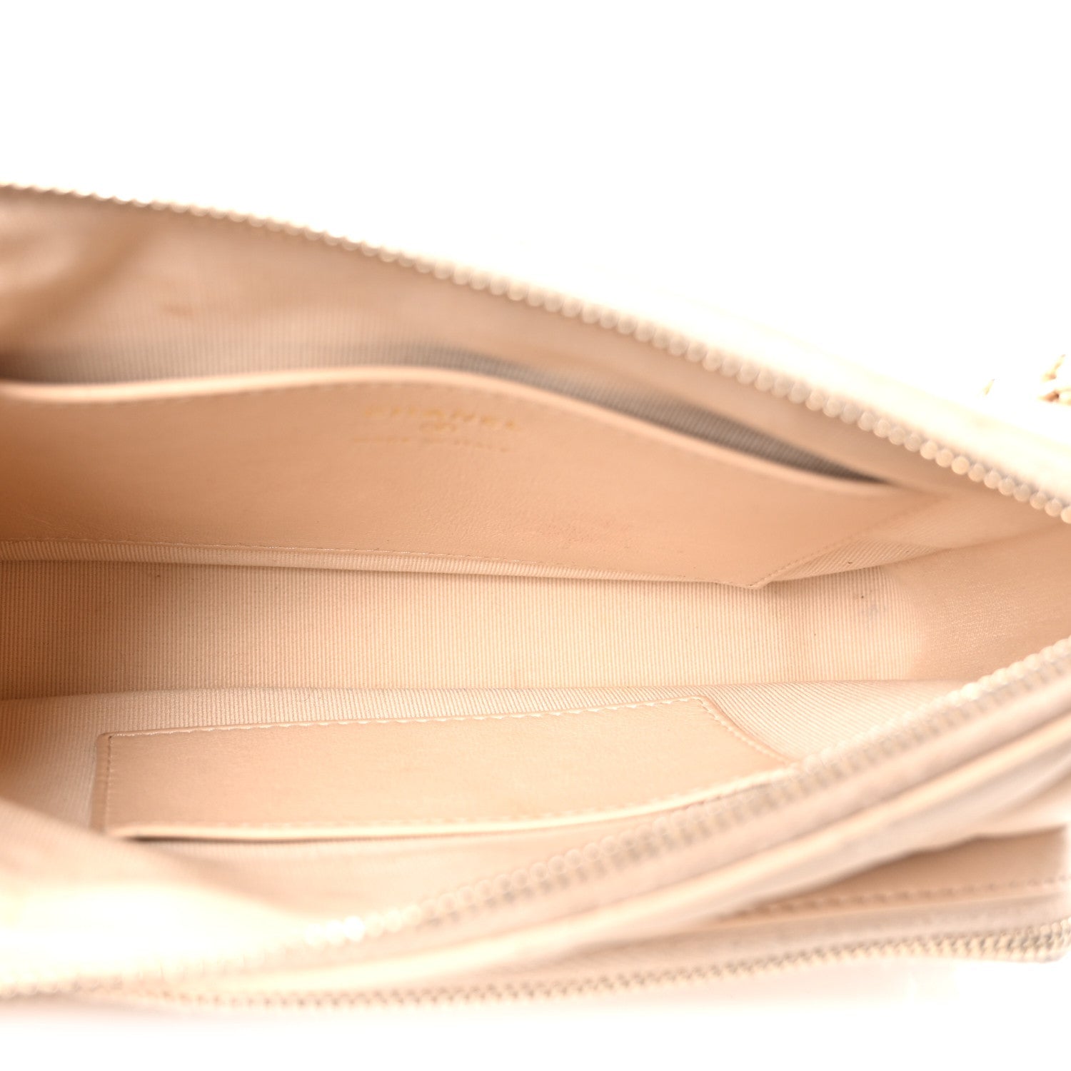 Shiny Crumpled Lambskin Quilted Small Preppy Pocket Clutch With Chain Beige