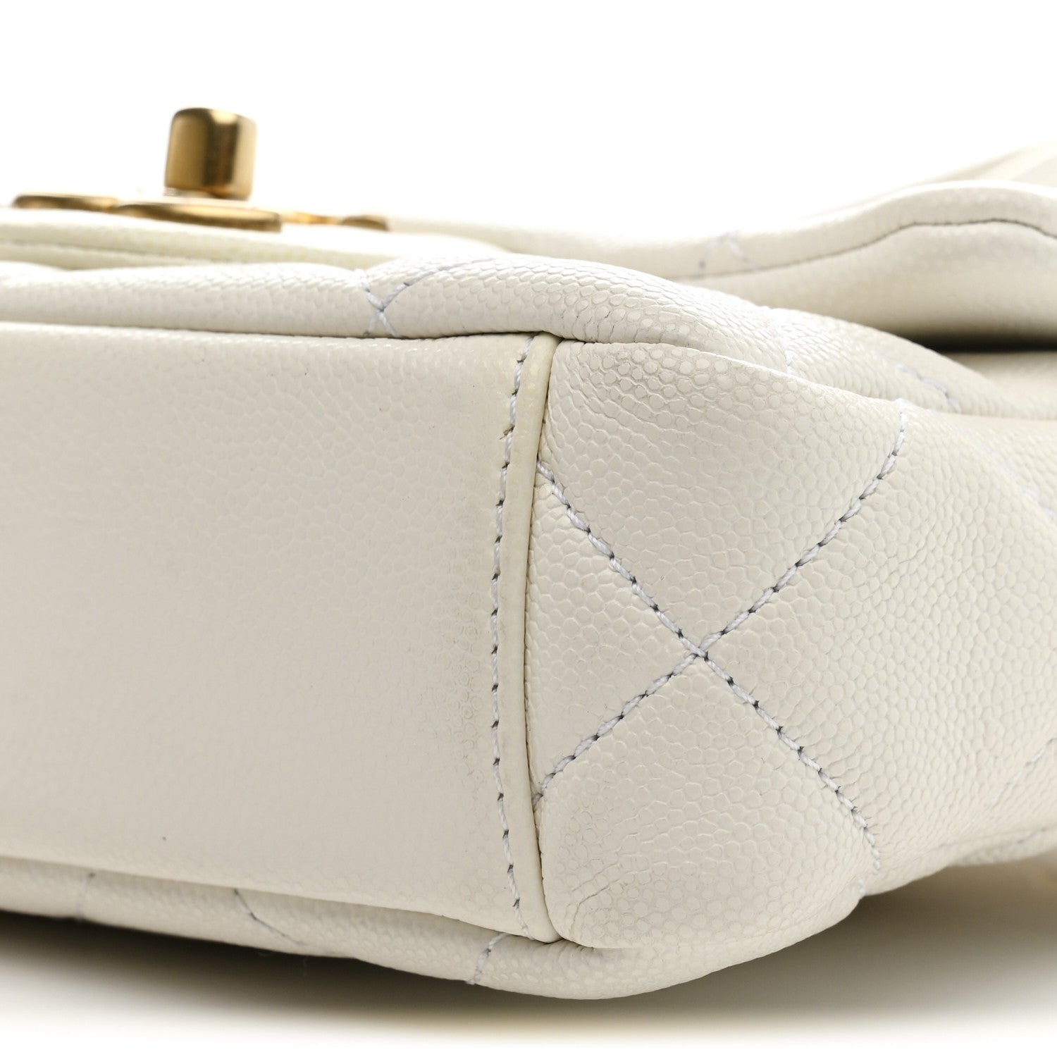 Caviar Quilted Mini Twist Your Buttons Flap  White