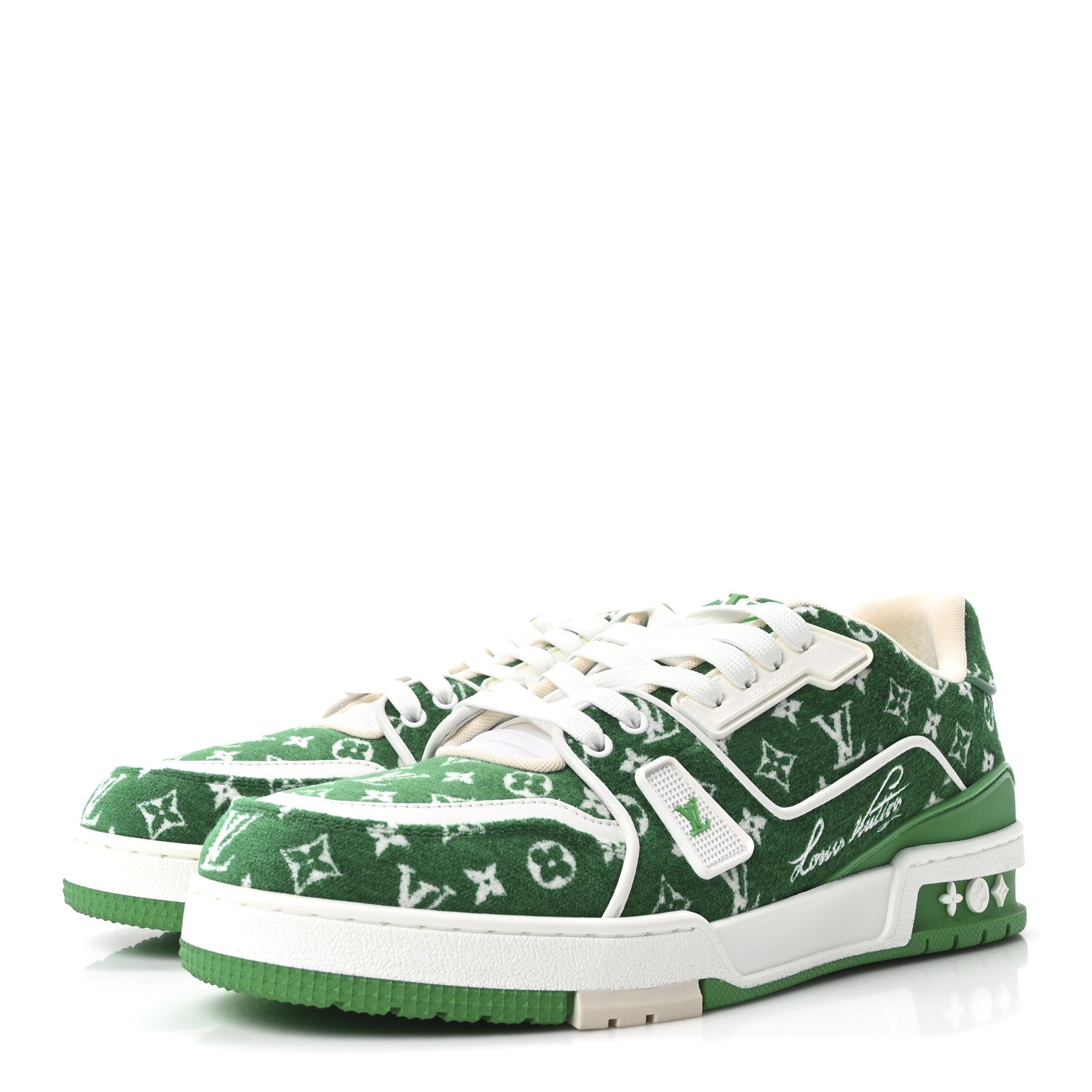 Jacquard Velvet Monogram Mens LV Trainer Sneakers 9 Vert