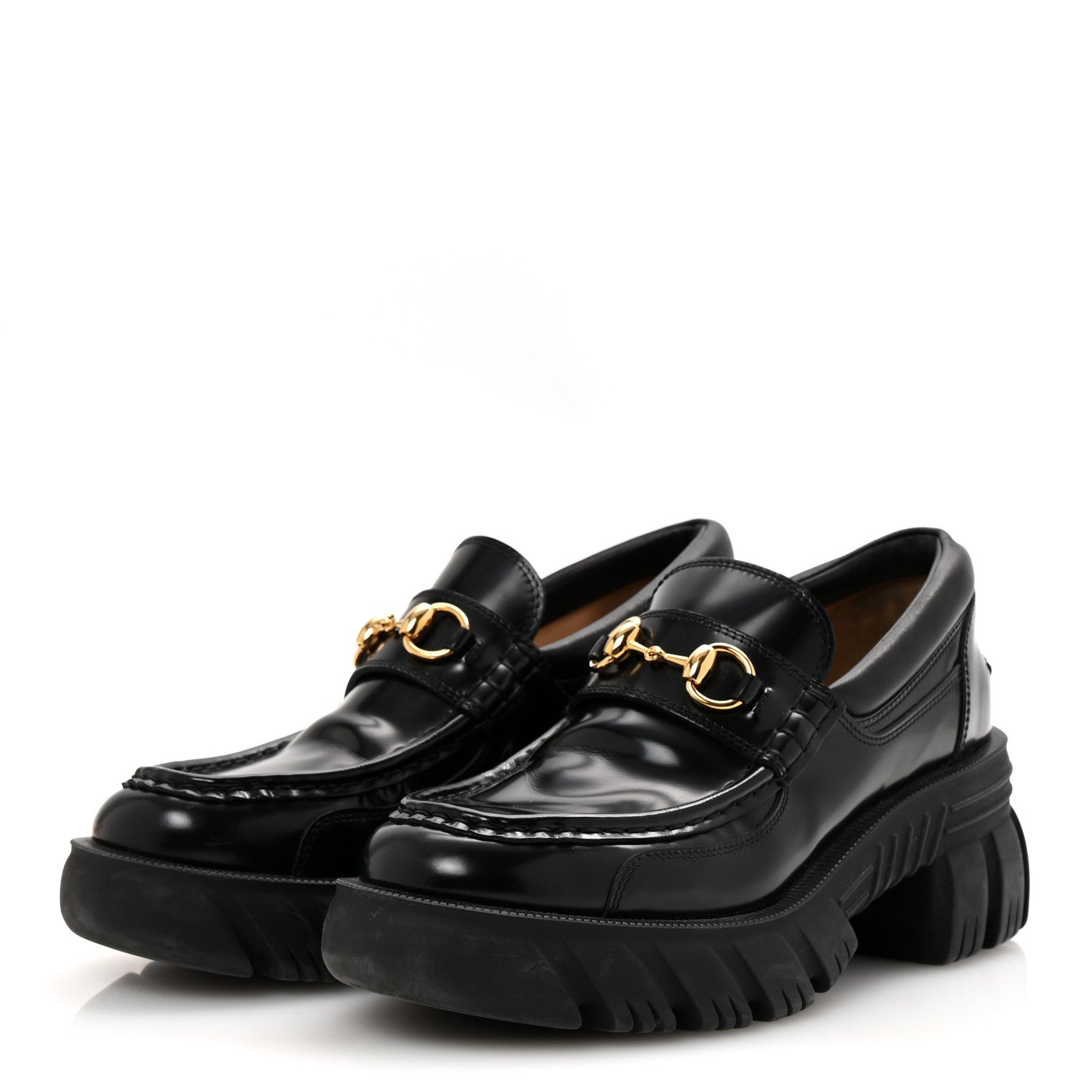 Magnum Calfskin Nappa Samoa Womens Horsebit Platform Chunky Lug Sole 40mm Loafers 39 Black
