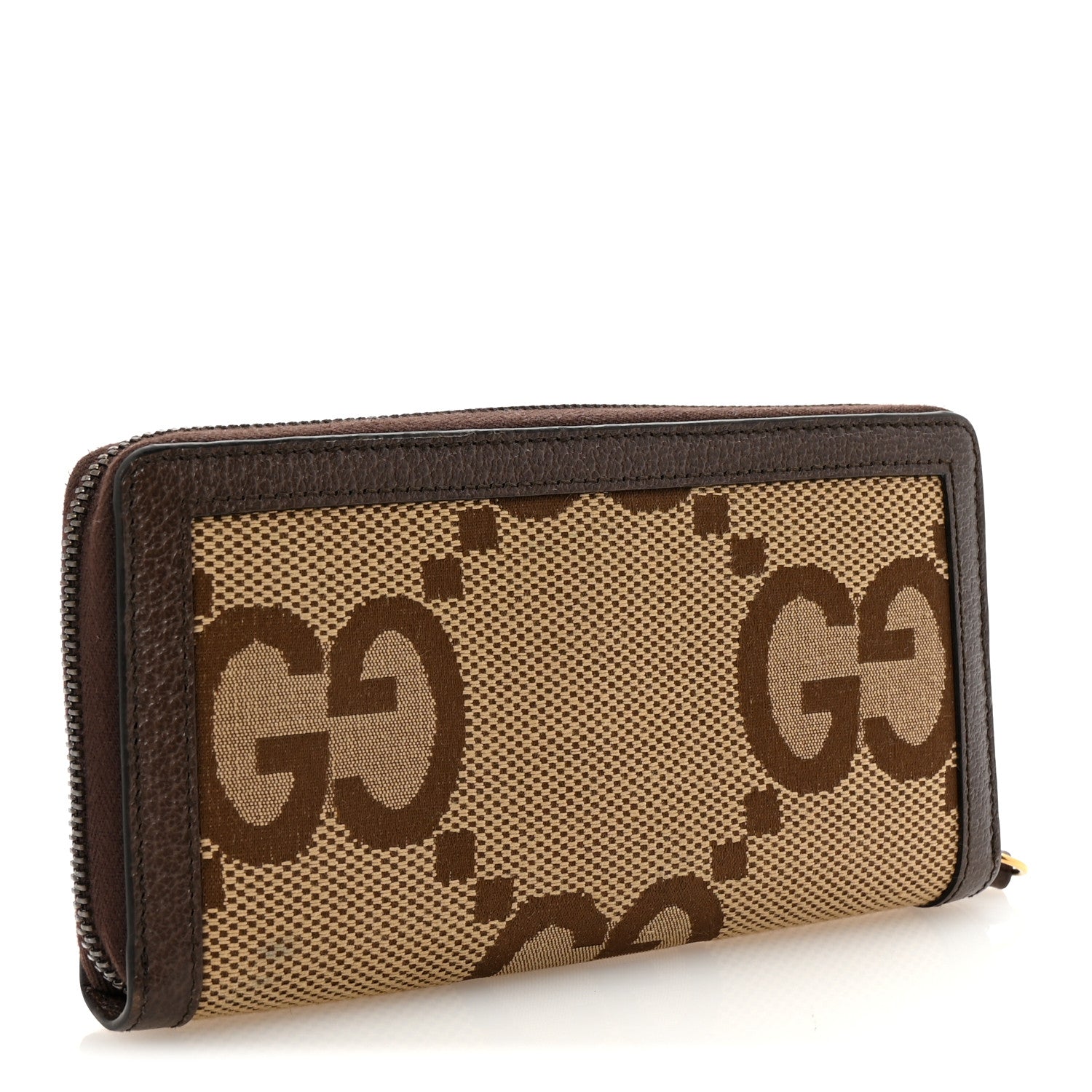 Monogram Jumbo GG Textured Dollar Calfskin Diana Zip Around Continental Wallet Camel Ebony New Acero