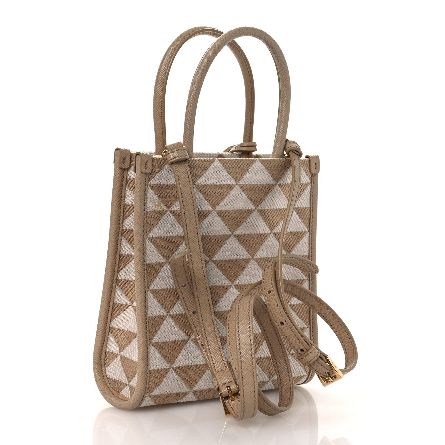 Jacquard Saffiano Triangolo Symbole Embroidered Micro Tote Corda Talco