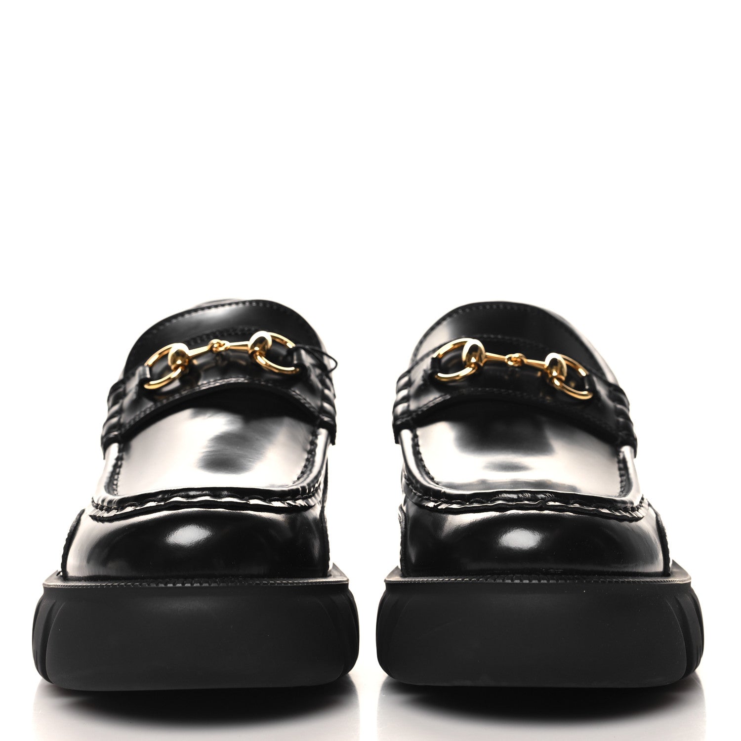 Magnum Calfskin Nappa Samoa Womens Horsebit Platform Chunky Lug Sole 40mm Loafers 40.5 Black