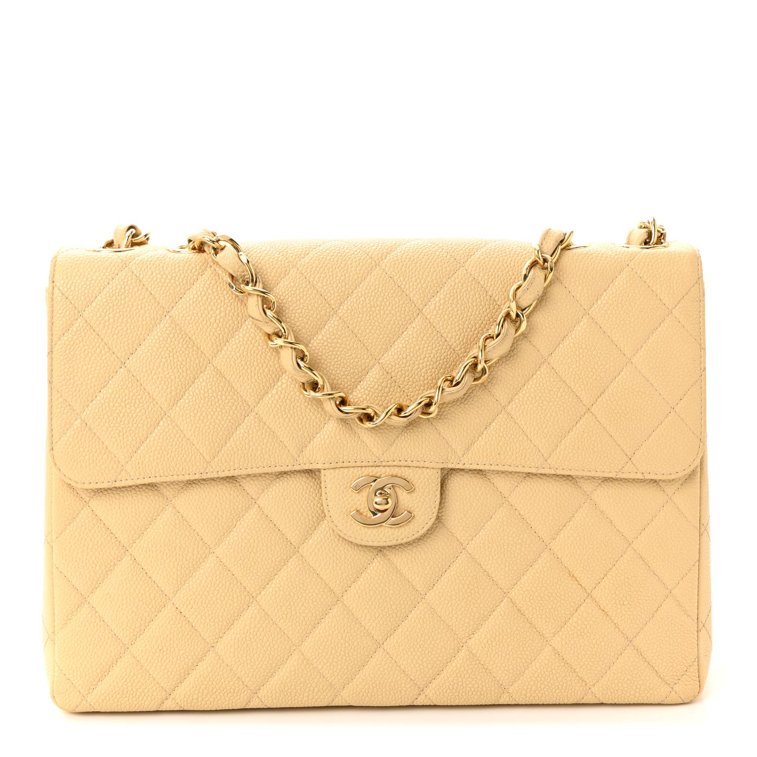 Caviar Quilted Jumbo Single Flap Beige