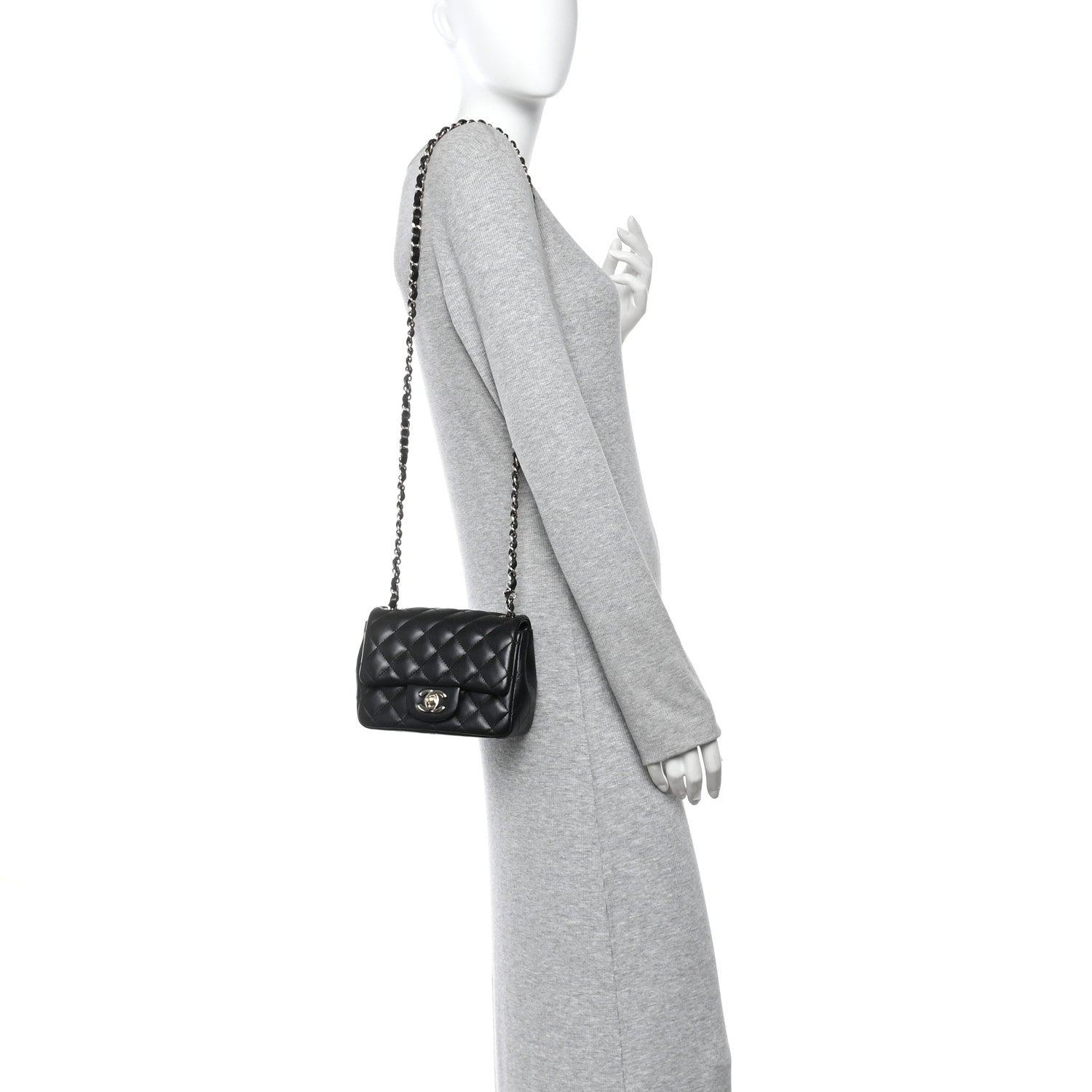 Lambskin Quilted Mini Square Flap Black