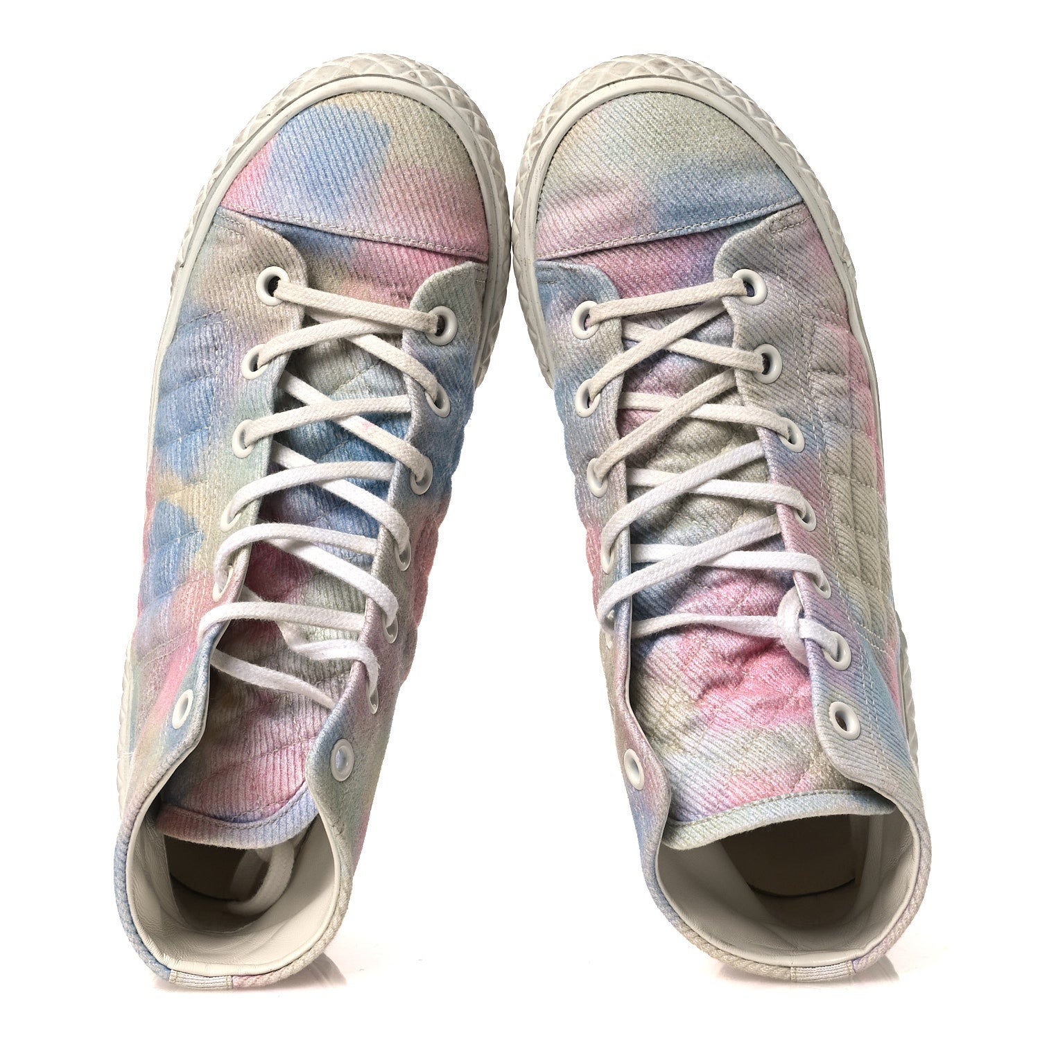 Printed Fabric High Top CC Sneakers 39 Green Pink Blue White