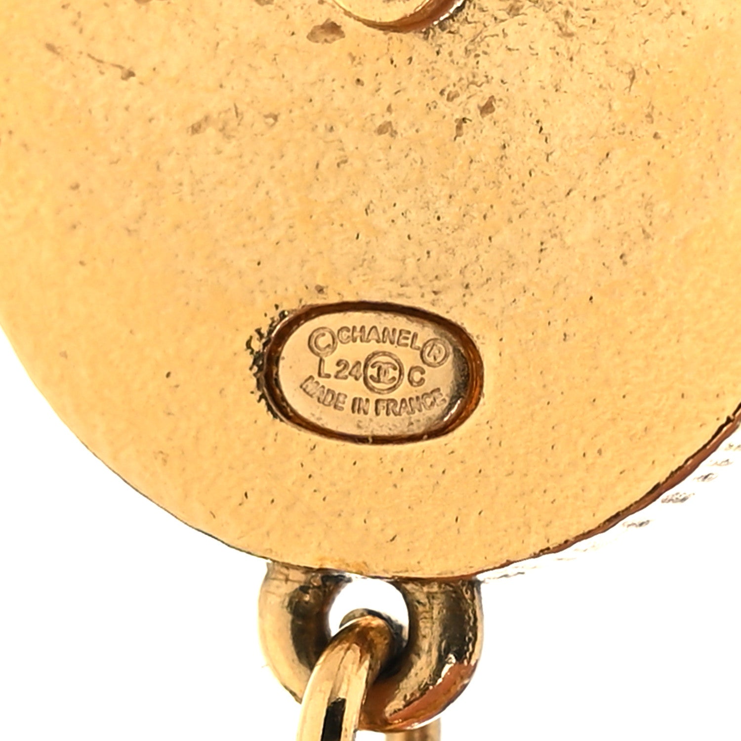 Metal Disc CC Drop Earrings Gold