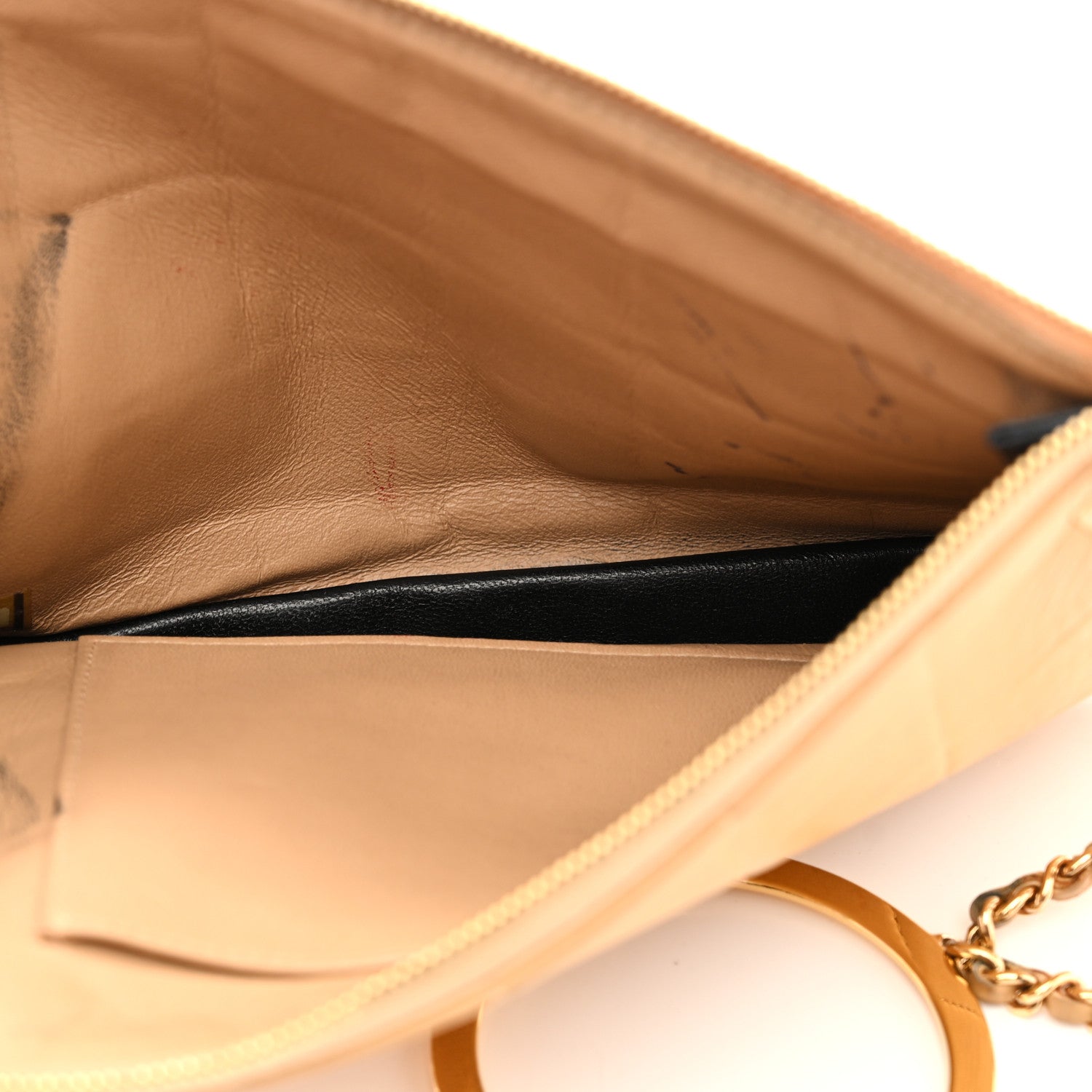 Lambskin Quilted Chocolate Bar Wristlet Beige