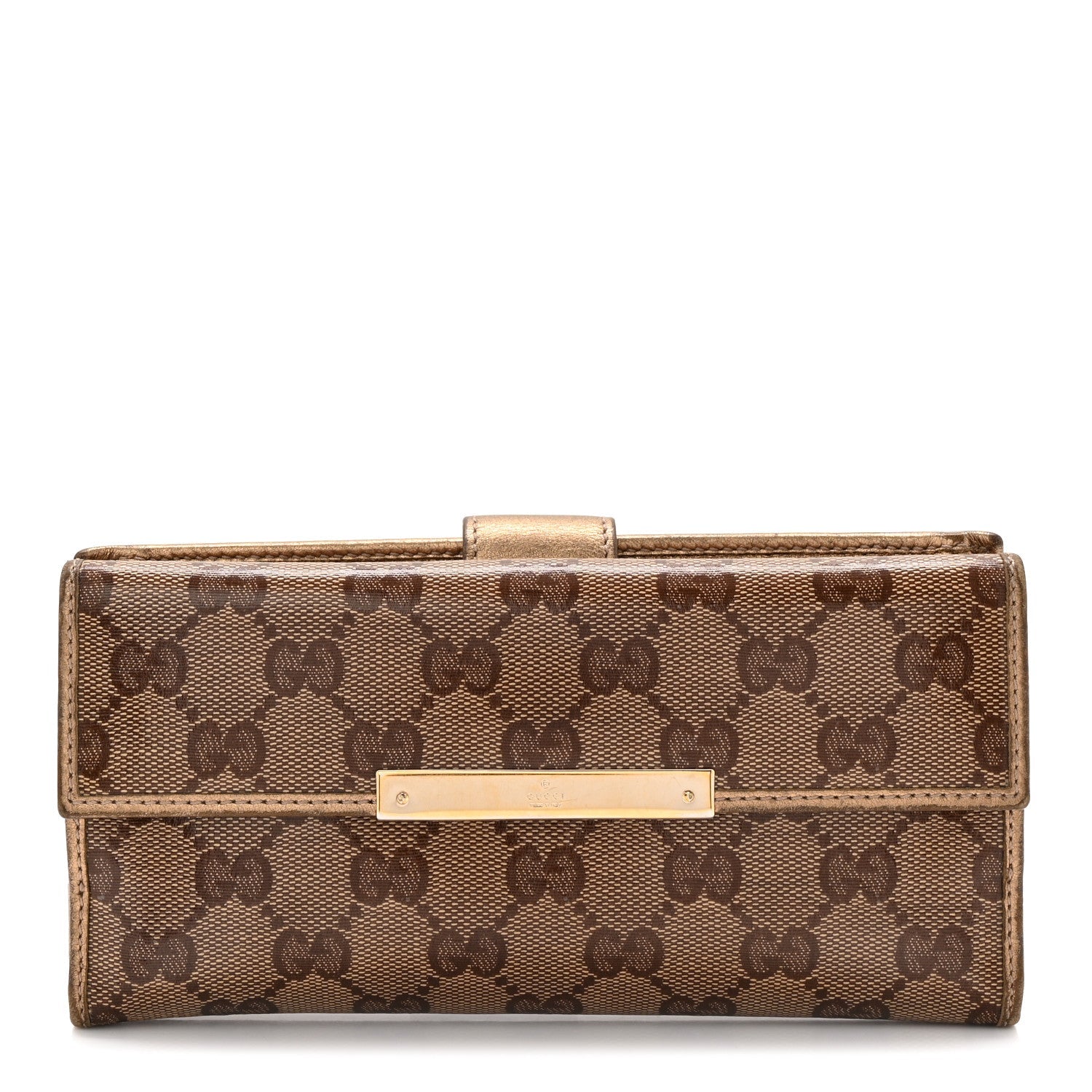 Crystal Monogram Metal Bar Continental Flap Wallet Gold