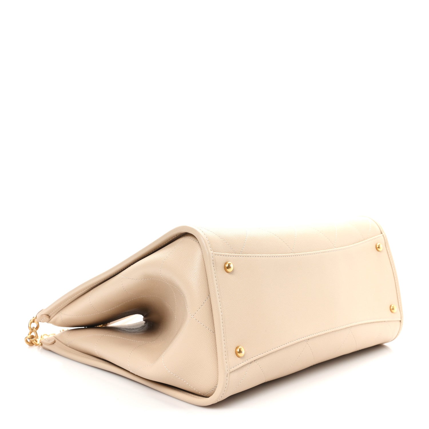 Caviar Stitched Pocket CC Large Tote Light Beige