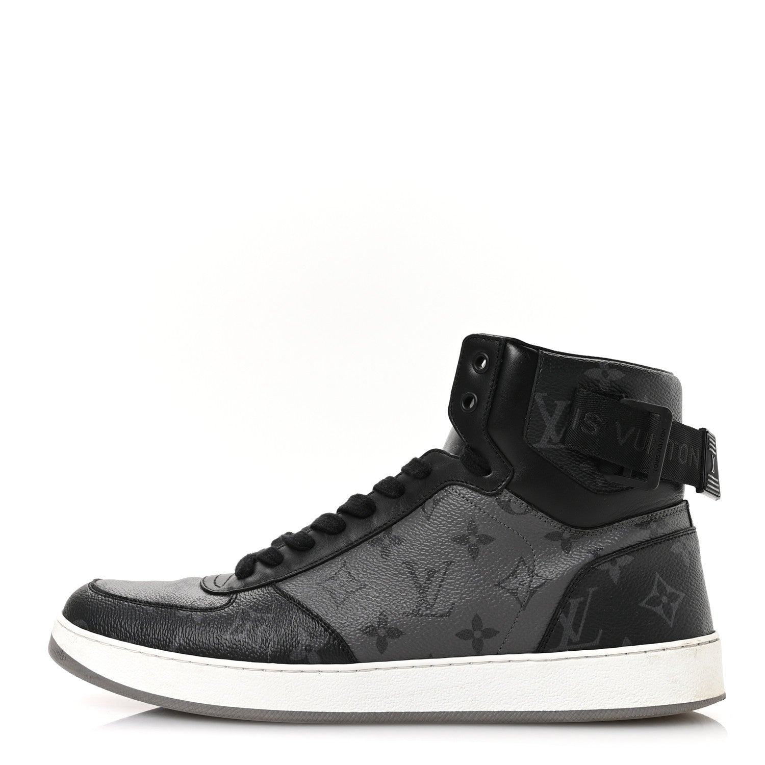 Calfskin Monogram Eclipse Mens Rivoli High Top Sneakers 10 Black Grey