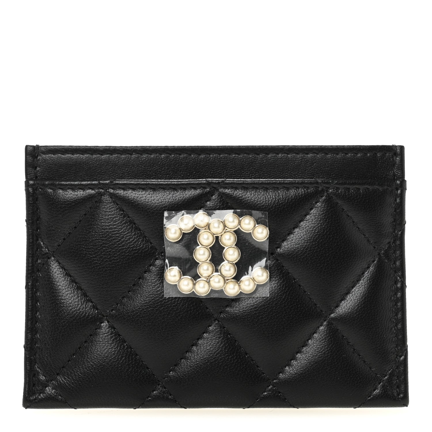 Lambskin Quilted Pearl CC Chanel Card Holder Black