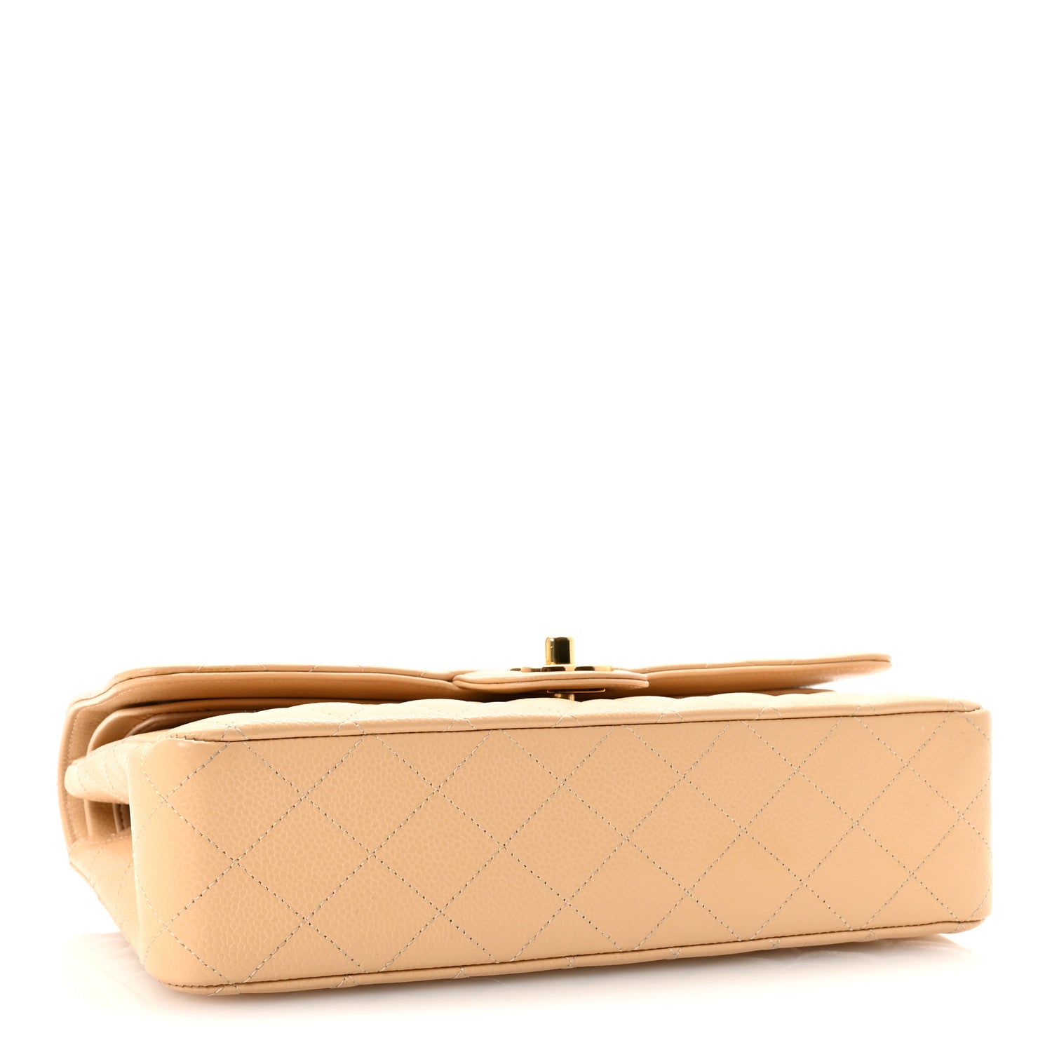 Caviar Quilted Medium Double Flap Beige