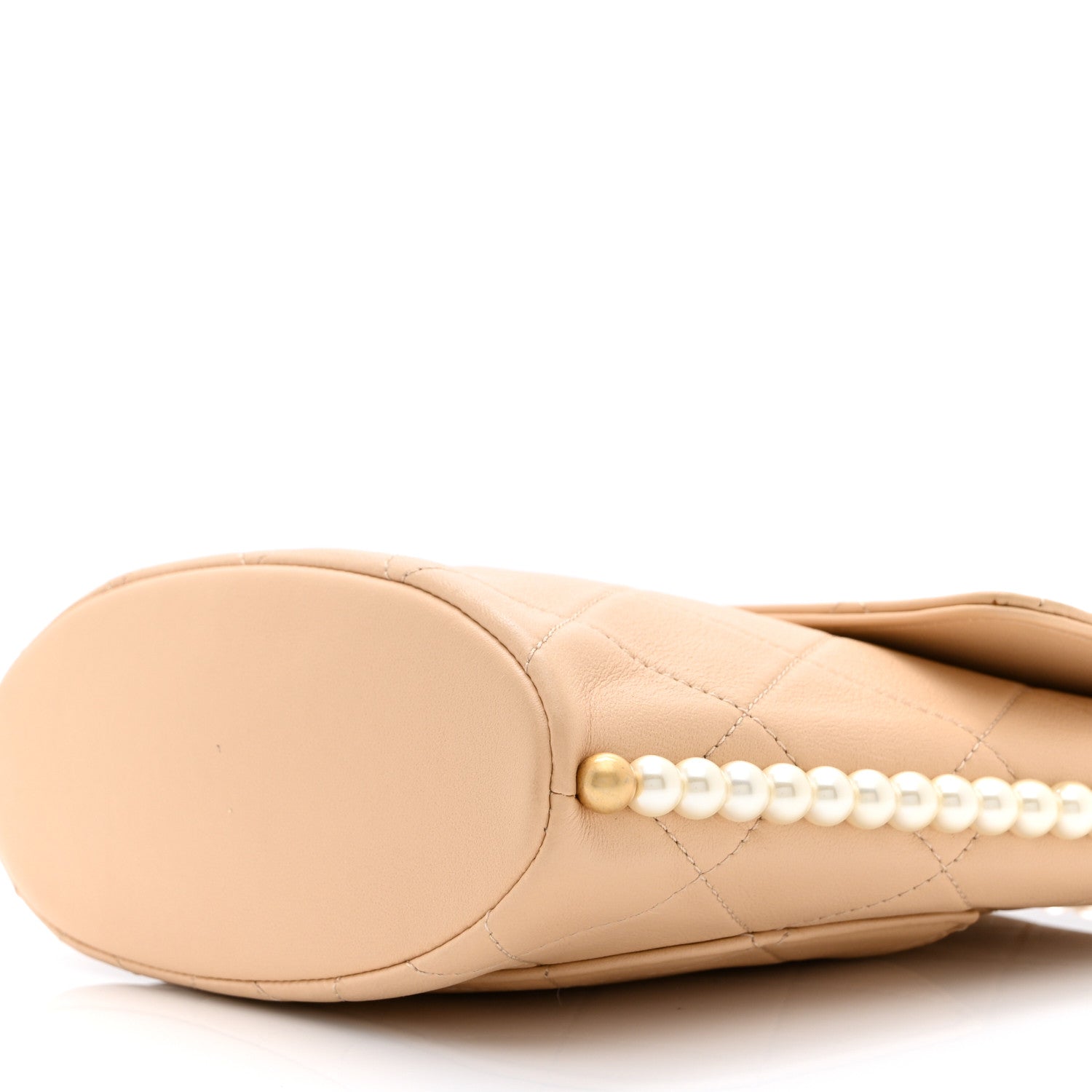 Calfskin Quilted Pearl Small Hobo Bag Beige