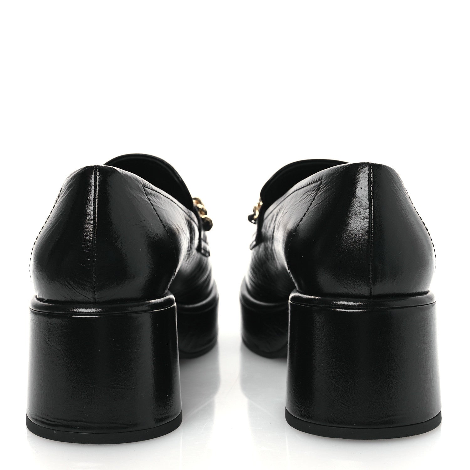 Shiny Calfskin Logo Loafers 38 Black