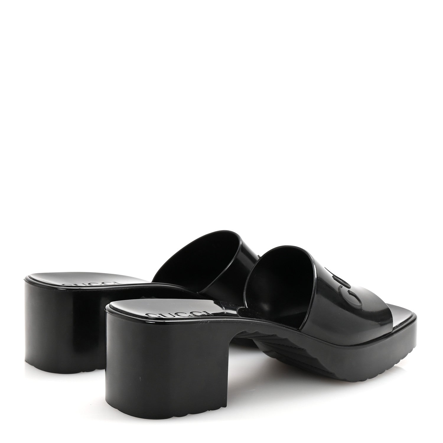 Rubber Gucci Logo Womens Platform 20/60mm Slide Sandals 36 Black
